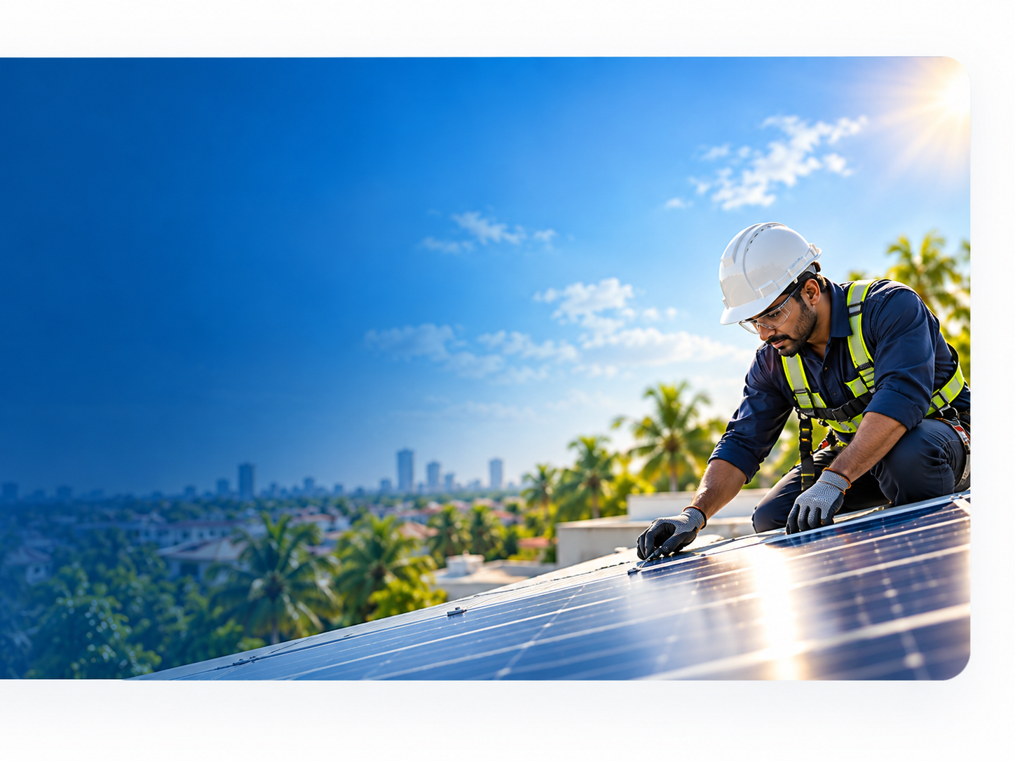 Technician servicing rooftop solar system in Chennai