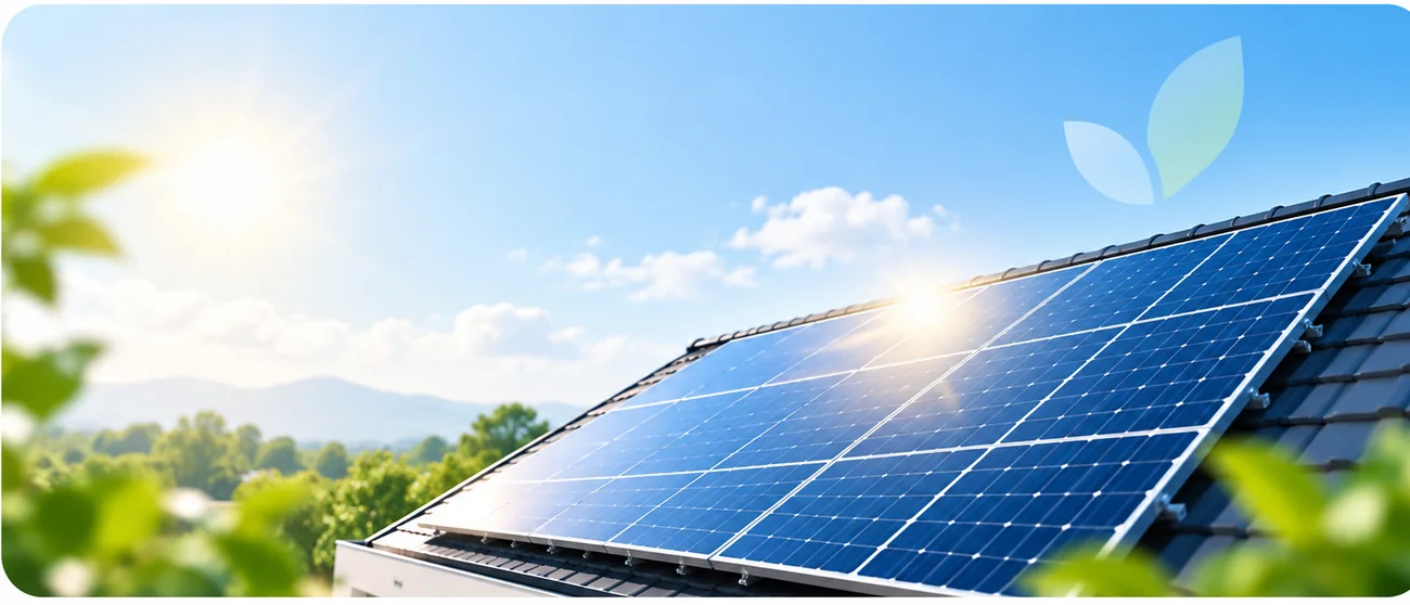 Rooftop solar panels in sunshine