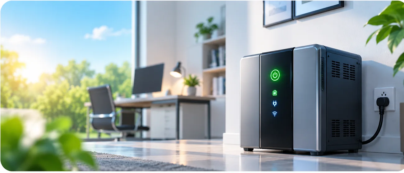 UPS backup power unit in a modern home office